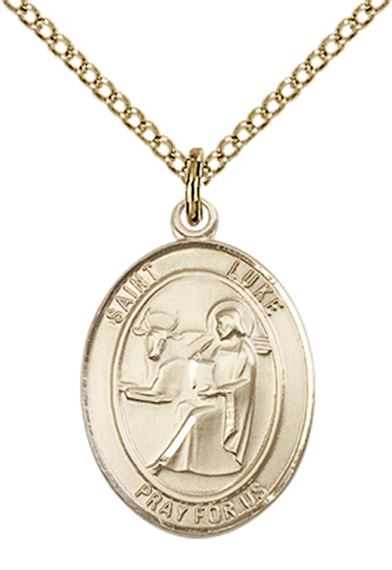 14KT GOLD FILLED ST. LUKE THE APOSTLE PENDANT ON A CHAIN - 3/4" x 1/2"